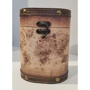 Leather Map Designed Storage Container 6 Inches Tall